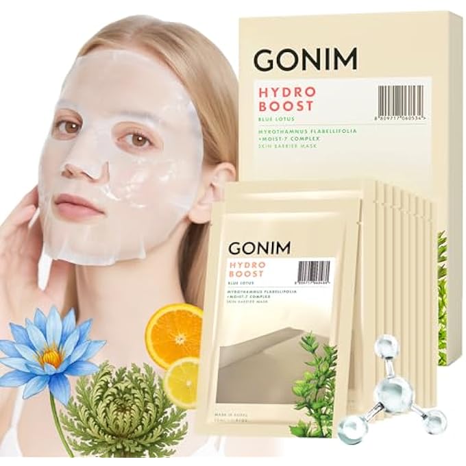 GONIM FACE MASK KOREAN SKIN CARE WITH HYALURONIC ACID SERUM & COLLAGEN ACTIVATION, HYDRATING FACE MASKS SKINCARE WITH VITAMIN C, MOISTURIZING SHEET MASK FOR ALL SKIN, KOREAN FACE MASK 10 SHEETS - Image 1